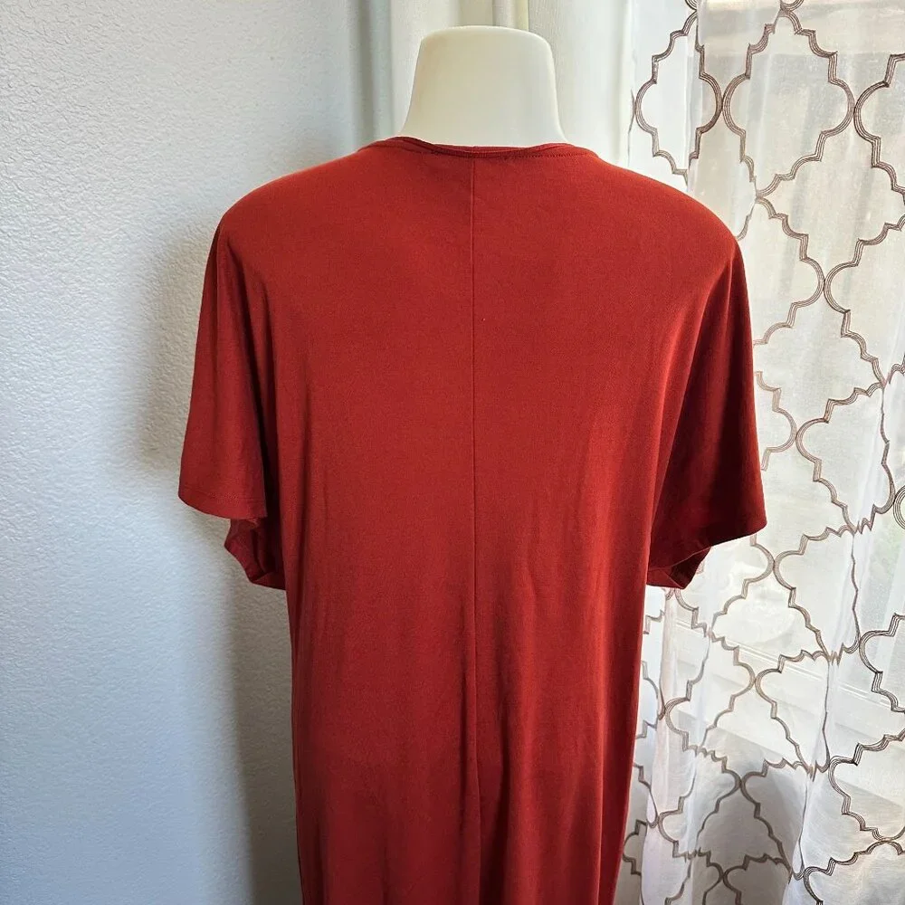 Rust Red V-Neck Maxi Dress With Pleated Front Detail & Short Sleeves - Picture 5 of 7